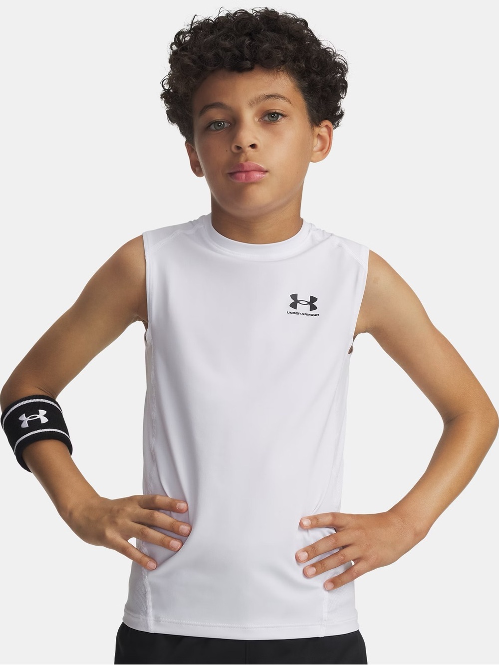 Under Armour White Sleeveless Performance Tank with Black Logo